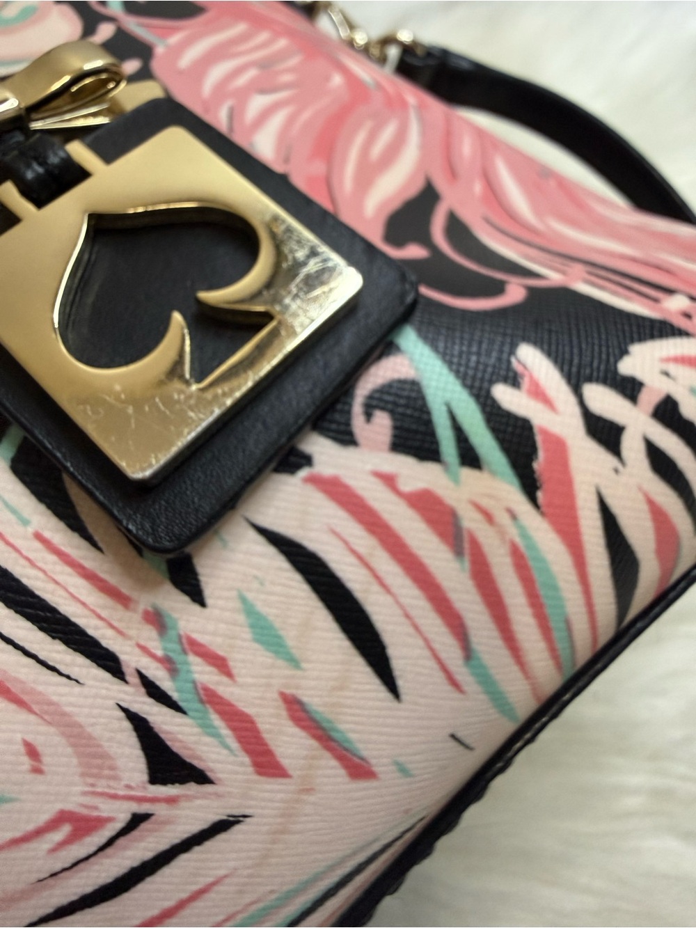 Kate Spade Brightwater Drive Rachelle Flamingo Feather Print Satchel Bag - Picture 14 of 15